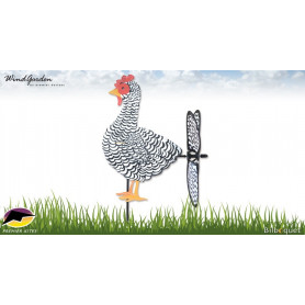 Poule noire et blanche 37cm - Petite éolienne de jardin