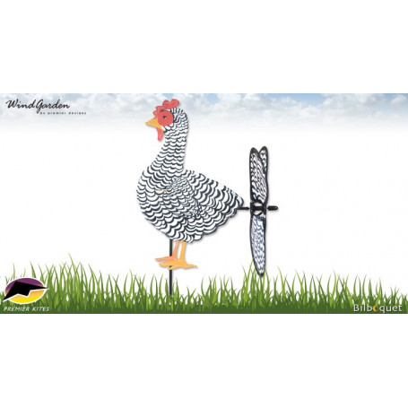 Poule noire et blanche 37cm - Petite éolienne de jardin