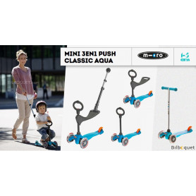 Mini Micro 3-en-1 Push Classique Aqua - trottinette et porteur