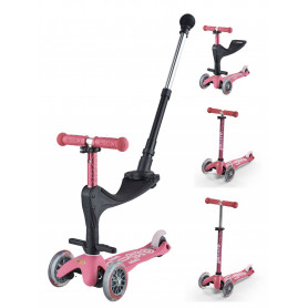 Mini Micro 3en1 Deluxe Plus - rose - trottinette et porteur 1-5 ans