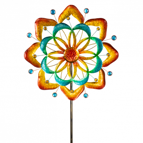 Eolienne Métal Fleur - Double roue Ø55cm/158cm - Colours in motion