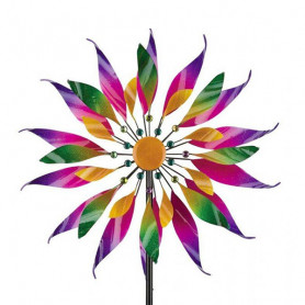 Éolienne Métal Fleur - Triple roue Ø30cm/Ø54cm et Ø74cm /214cm - Colours In Motion