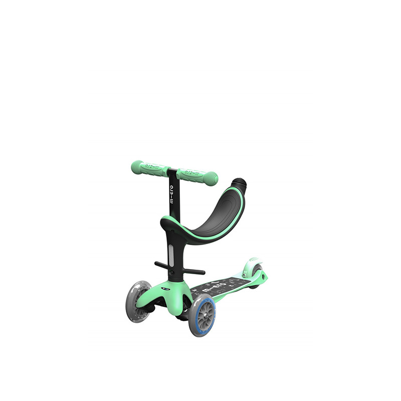 Mini Micro 3 In 1 Revolution Deluxe Scooter Evolutivo Per Bambini Da 1 A 6 Anni, Colore Menta, Con Sedile E Manubrio Regolabili, Portabaule, Senza Attrezzi, Qualità Svizzera