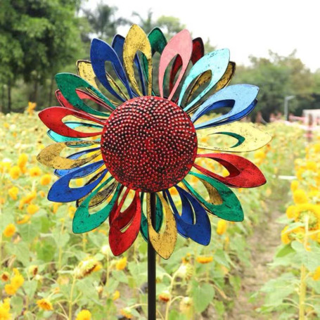 Rainbow Flower metal wind spinner - Double wheels 40cm/160cm