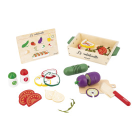 Set of sunny vegetables, crate and knife - Ratatouille set