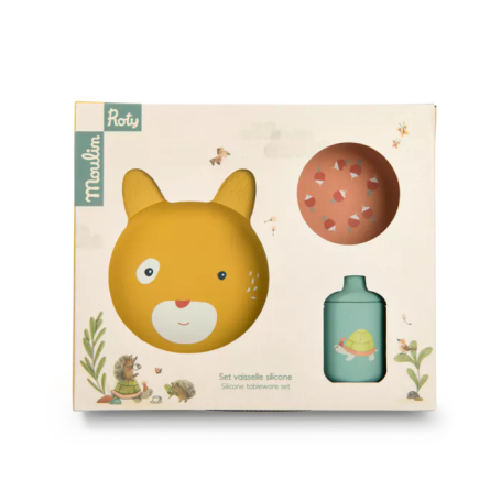 Set vaisselle bébé en silicone – Trois Petits Lapins – Assiette, bol, tasse
