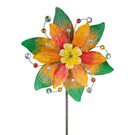 Metal wind generator Exotic Flower Jamaique - Double wheels Ø48cm/160cm