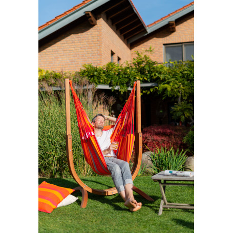 Support UDINE Eucalyptus FSC™ avec chaise-hamac Cumbia Outdoor - taille Comfort