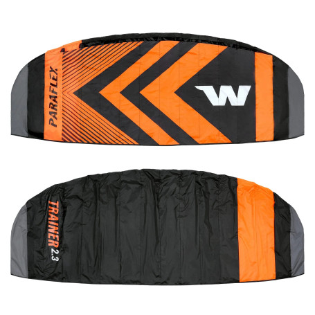 Paraflex Trainer 2.3 ready to fly – with bar, leash, ground stake, and lines